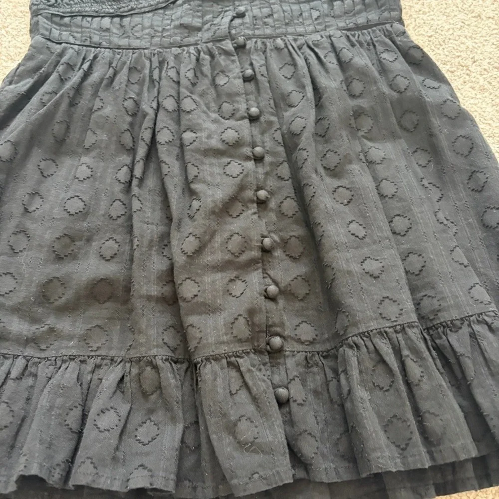 Anthropologie Peregrine Mini Dress Womens M Petite Black Smocked Coquette LBD - Picture 3 of 8